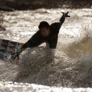 Genki Kino on Brennan's Wave in the Clark Fork River, Missoula, MT.