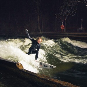River Surfing at Night in Munich