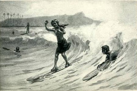 Favorite-sport-of-Surf-Riding-Woodcut-1907