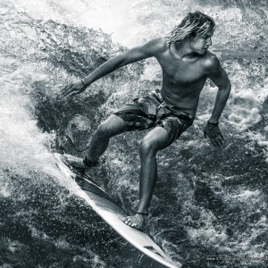 River Surfing Black and White
