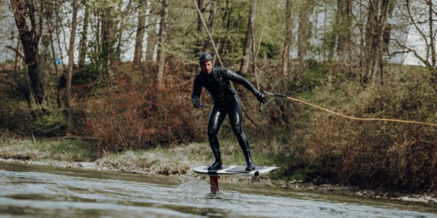 River-surfing-on-a-foil-board
