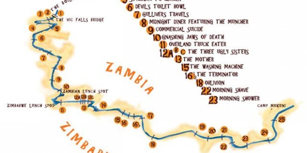 Zambezi Riversurfing Spots Map